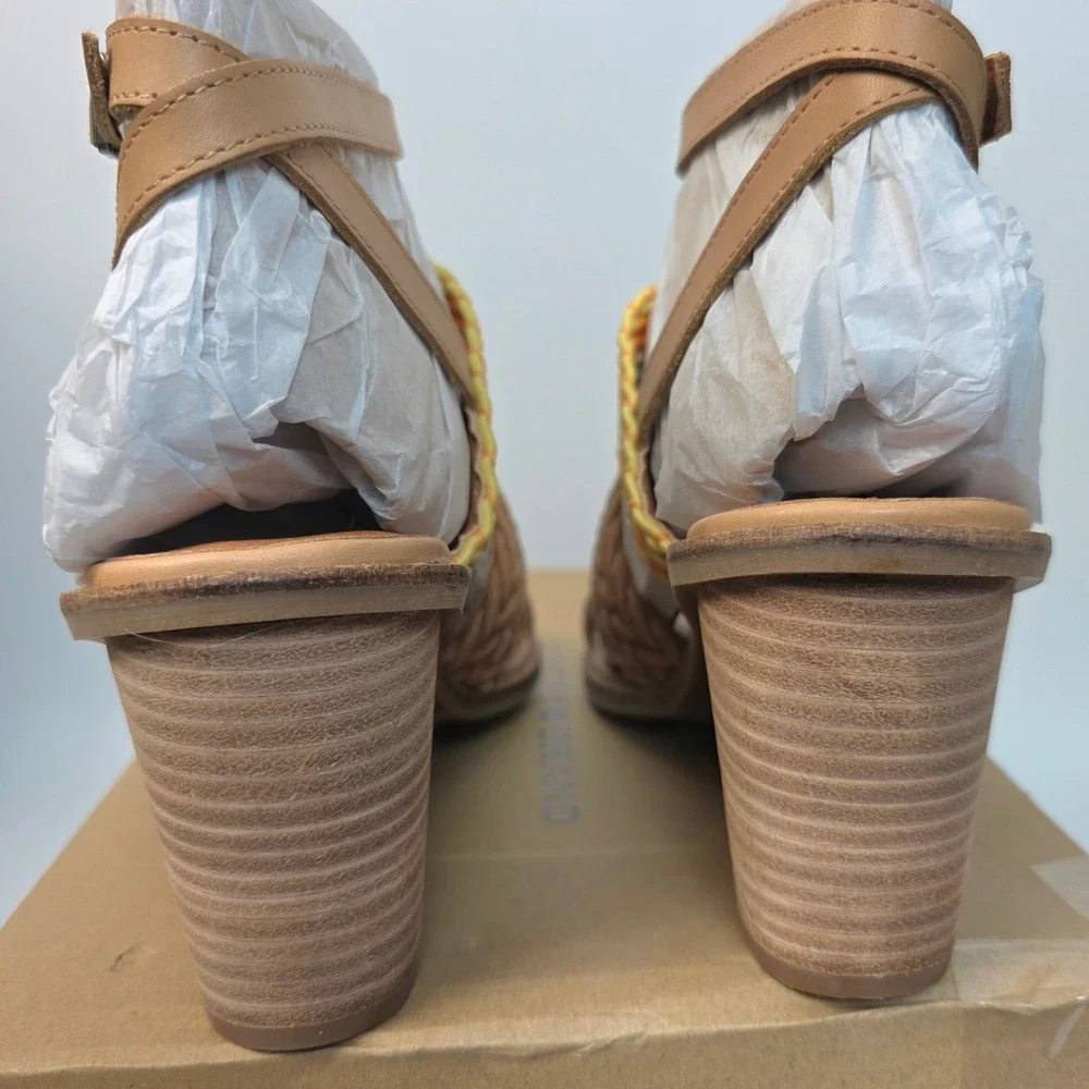 Lucky Brand‎ Women's Lissie Wedge Sandals Tan Sunflower Multi Braided Straps 11M